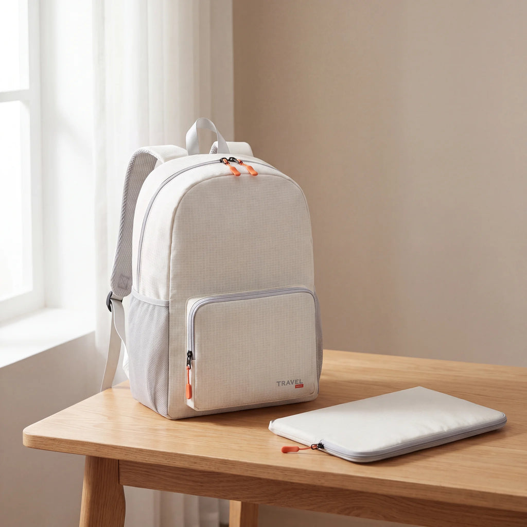 Sac à dos pliable de voyage Blanc, Blanc, en situation