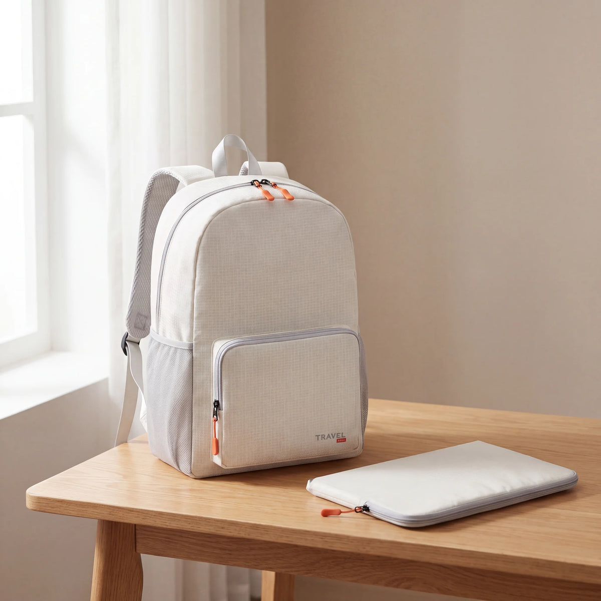 Sac à dos pliable de voyage Blanc, Blanc, en situation